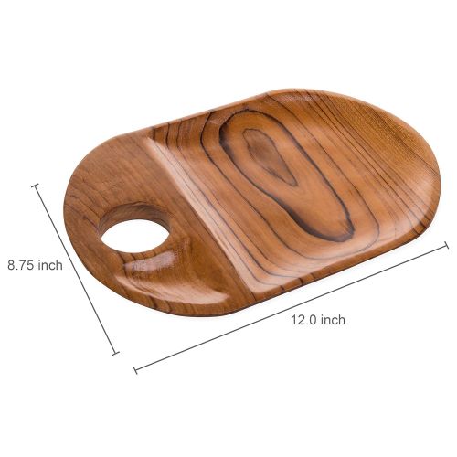  MyGift Set of 4 Oval Teak Root Sectioned Dinner Plates - Handcrafted in Indonesia