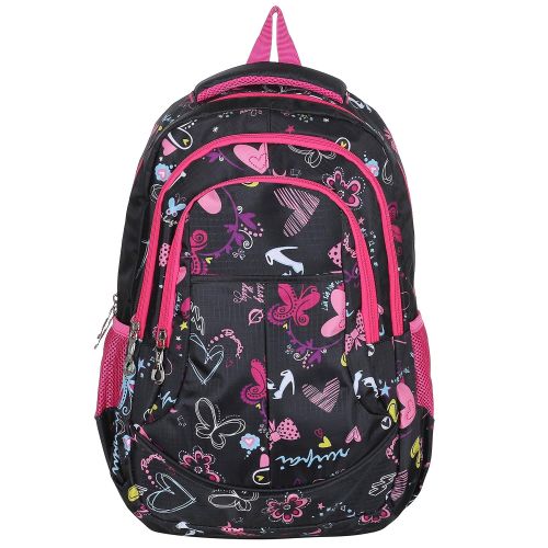  MyGift MGgear 19-Inch Girls School Book Backpack w/Hearts & Butterflies Print, Black