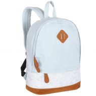 MyGift Girls 14-Inch Light Blue Denim Backpack with Lace Overlay & Faux Suede Bottom