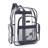 MyGift MGgear 17-Inch Clear Security Backpack with Navy Blue Trim, Transparent PVC Book Bag