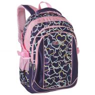MyGift Girls School Backpack, Kids Elementary School Purple Bookbag w/ Rainbow Hearts Design, 18-Inch