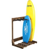 MyGift 4-Ft Tall Rustic Burnt Wood Freestanding Vertical Surfboard Rack, Wakeboard SUP Paddleboard Storage Rack - Holds up to 4 Boards