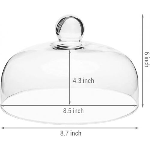  MyGift 8.7 Inch Round Glass Cake Dome Cover, Pastry Display Cloche with Knob Handle, Cake Stand Lid