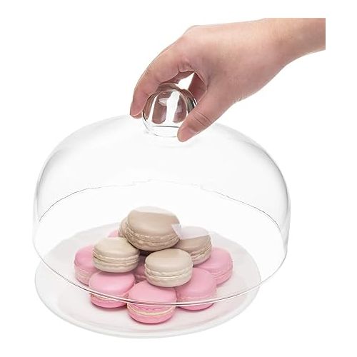  MyGift 8.7 Inch Round Glass Cake Dome Cover, Pastry Display Cloche with Knob Handle, Cake Stand Lid