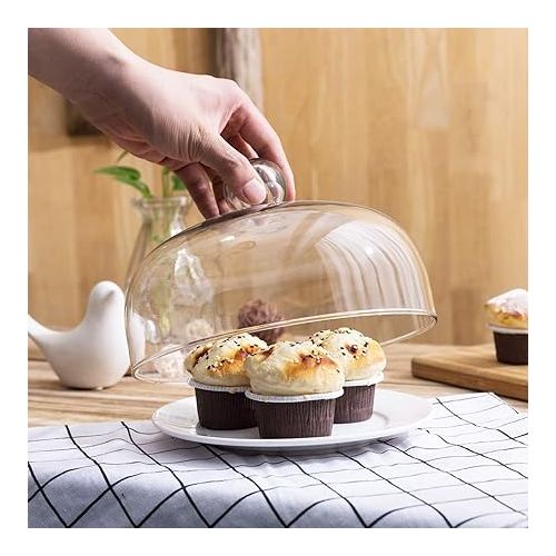  MyGift 8.7 Inch Round Glass Cake Dome Cover, Pastry Display Cloche with Knob Handle, Cake Stand Lid