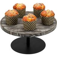 MyGift 12 Inch Round Solid Torched Wood Cake Stand with Black Metal Pedestal, Dessert Appetizer and Cupcake Holder Serving Stand