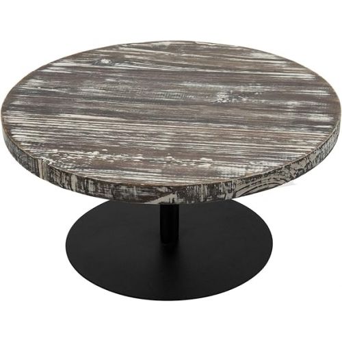  MyGift 12 Inch Round Solid Torched Wood Cake Stand with Black Metal Pedestal, Dessert Appetizer and Cupcake Holder Serving Stand