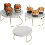 MyGift Modern White Marble Cake Stands, Brass Metal Cupcake Stand Dessert Pedestal Risers, Set of 3