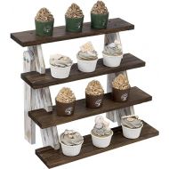 MyGift 4 Tier Cascading Solid Wood Cupcake Display Riser, Rustic Two-Tone Burnt Brown Stair Steps and Shabby White Washed Countertop Dessert Stand