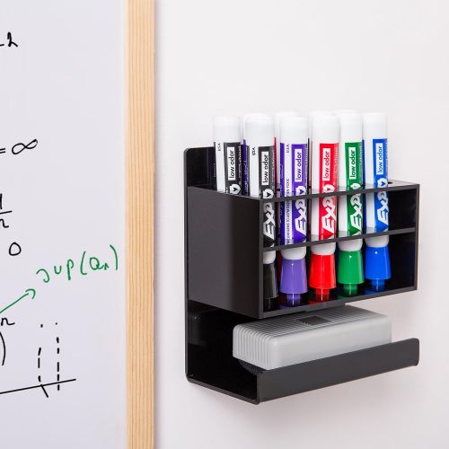  [아마존 핫딜]  [아마존핫딜]MyGift Wall-Mounted 2-Tier Black Acrylic 10-Slot Dry Erase Whiteboard Marker and Eraser Holder Stand