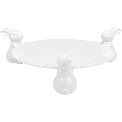  MyGift Decorative White Ceramic Bunny Rabbit Cake Stand, 16-Inch Dessert Plates Food Server Display Tray