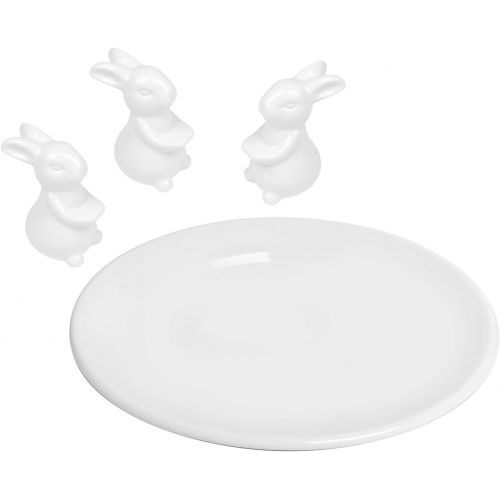  MyGift Decorative White Ceramic Bunny Rabbit Cake Stand, 16-Inch Dessert Plates Food Server Display Tray