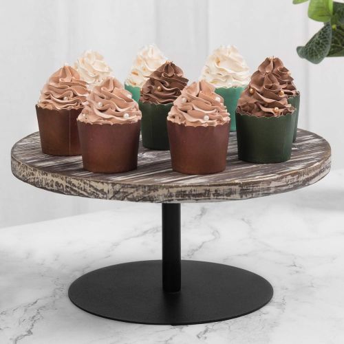  MyGift 12-Inch Round Torched Wood & Black Metal Server Dessert/Cupcake/Cake Stand