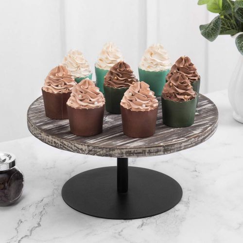  MyGift 12-Inch Round Torched Wood & Black Metal Server Dessert/Cupcake/Cake Stand