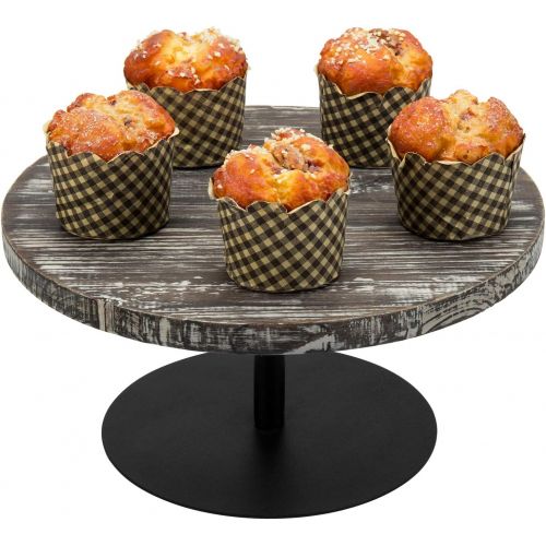  MyGift 12-Inch Round Torched Wood & Black Metal Server Dessert/Cupcake/Cake Stand