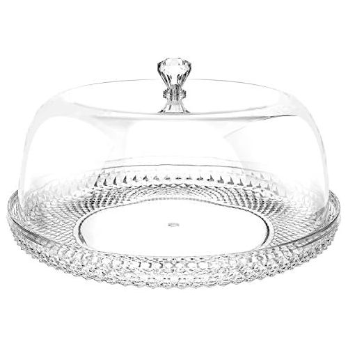  MyGift 12 Inch Clear Food-Grade Acrylic Diamond Pattern Server Cake Dessert Platter with Cloche Bell Cover