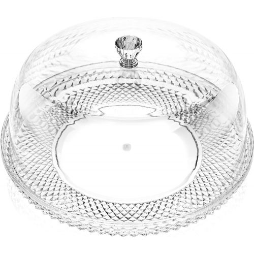  MyGift 12 Inch Clear Food-Grade Acrylic Diamond Pattern Server Cake Dessert Platter with Cloche Bell Cover