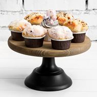 MyGift 10-inch Round Brown Wooden Cake/Cupcake Dessert Pedestal Display Stand with Black Base