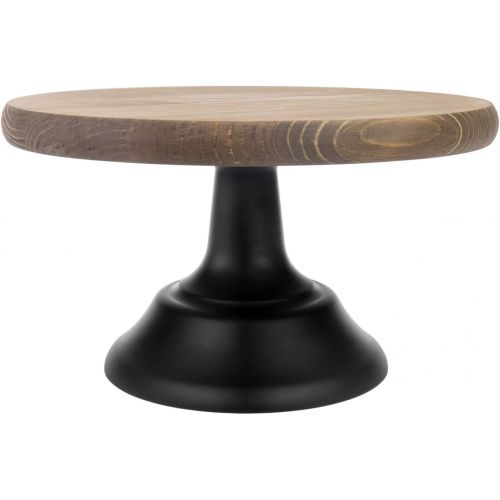  MyGift 10-inch Round Brown Wooden Cake/Cupcake Dessert Pedestal Display Stand with Black Base