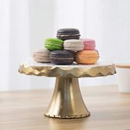 MyGift 8-inch Gold Tone & White Aluminum Round Cake Stand