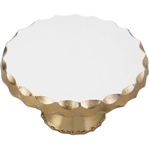  MyGift 8-inch Gold Tone & White Aluminum Round Cake Stand