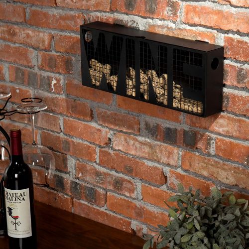  MyGift Wall Mounted Black Metal Wine Cork Storage Holder/Decorative Bin with Top Lid and WINE Cutout Wire Design
