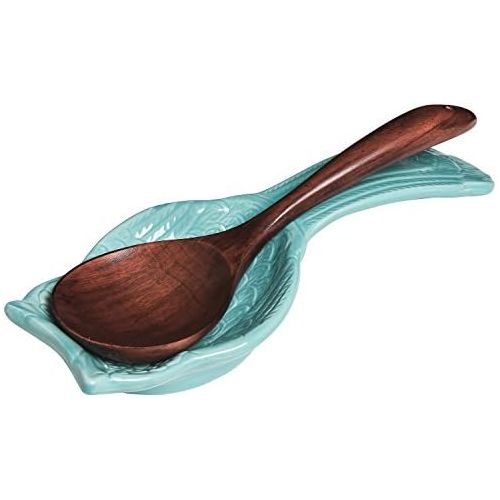  MyGift Aqua Blue Ceramic Owl Cooking Spoon Rest/Ladle Holder