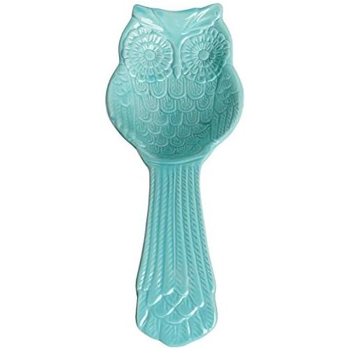  MyGift Aqua Blue Ceramic Owl Cooking Spoon Rest/Ladle Holder