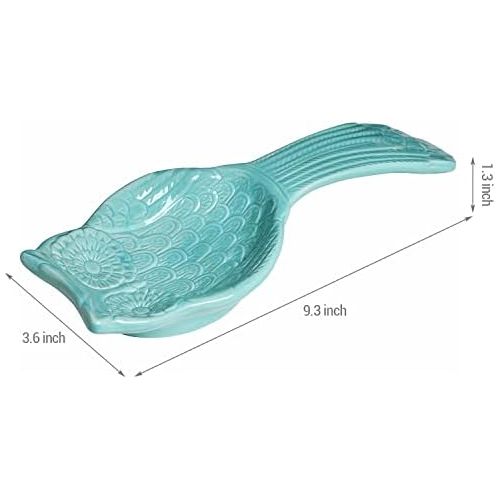  MyGift Aqua Blue Ceramic Owl Cooking Spoon Rest/Ladle Holder