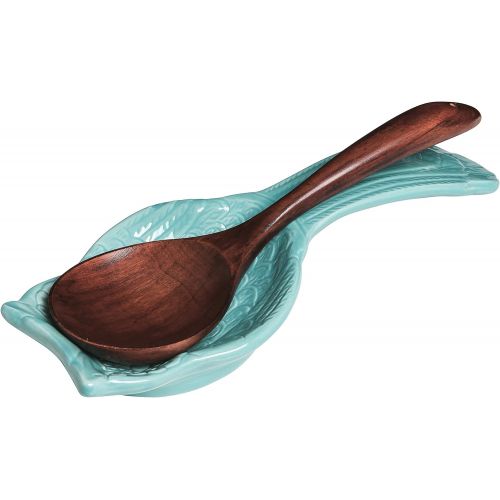  MyGift Aqua Blue Ceramic Owl Cooking Spoon Rest/Ladle Holder