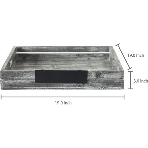  MyGift Whitewashed Gray Wood Crate Style Serving Tray with Handles & Removable Metal Chalkboard Label