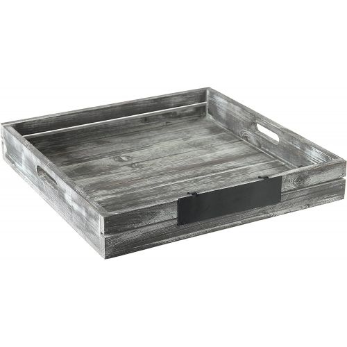  MyGift Whitewashed Gray Wood Crate Style Serving Tray with Handles & Removable Metal Chalkboard Label