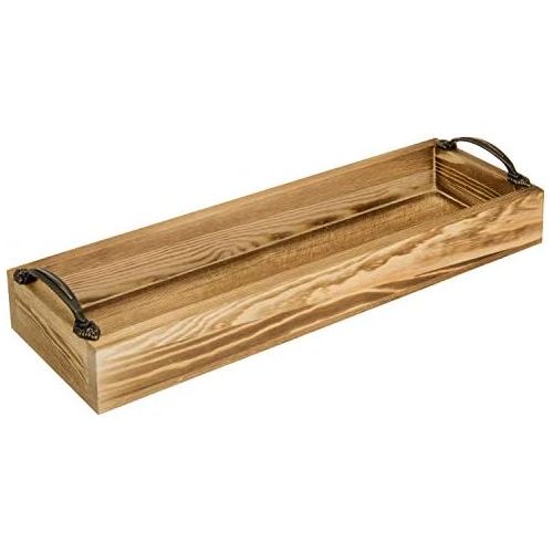  MyGift 16 Inch Rustic Burnt Wood Rectangular Serving Tray with Handles