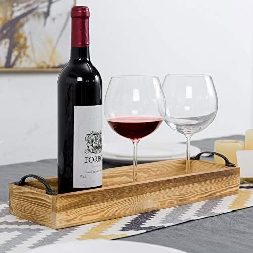  MyGift 16 Inch Rustic Burnt Wood Rectangular Serving Tray with Handles