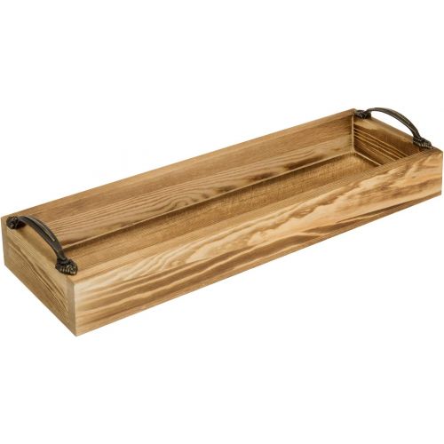  MyGift 16 Inch Rustic Burnt Wood Rectangular Serving Tray with Handles