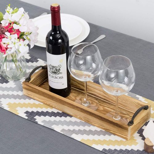  MyGift 16 Inch Rustic Burnt Wood Rectangular Serving Tray with Handles