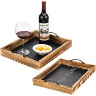 MyGift Set of 2 Burnt Wood Chalkboard Surface Nesting Serving Trays with Decorative Handles