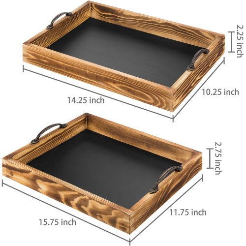  MyGift Set of 2 Burnt Wood Chalkboard Surface Nesting Serving Trays with Decorative Handles