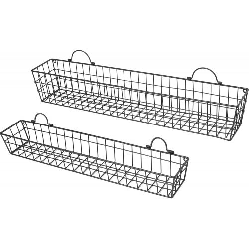  MyGift Country Rustic Wall-Mounted Openwork Black Metal Mesh Storage Baskets Display Racks, Set of 2