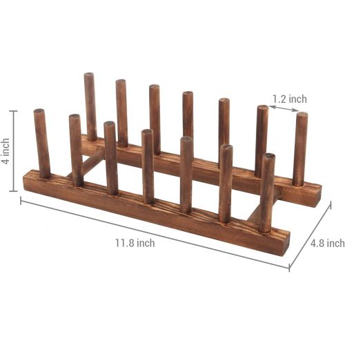  MyGift 6 Slot Wood Dish Racks, Kitchen Countertop Plate Drainers, Set of 2, Dark Brown