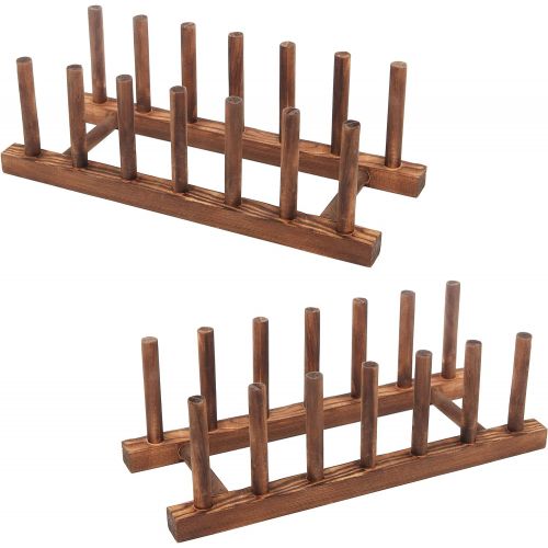  MyGift 6 Slot Wood Dish Racks, Kitchen Countertop Plate Drainers, Set of 2, Dark Brown