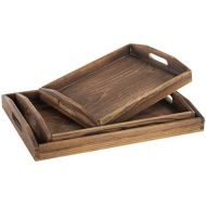 MyGift Set of 3 Nesting Brown Wood Serving Trays with Cutout Handles