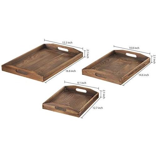  MyGift Set of 3 Nesting Brown Wood Serving Trays with Cutout Handles