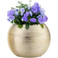 MyGift Round Modern Floral Planter/Plant Pot/Vase Gold Metallic Ceramic Decorative Bowl, Vase, 6.75