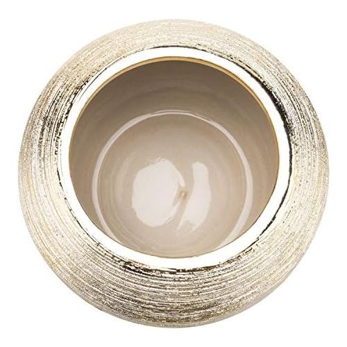  MyGift Round Modern Floral Planter/Plant Pot/Vase Gold Metallic Ceramic Decorative Bowl, Vase, 6.75