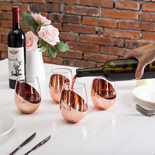  [아마존베스트]MyGift Modern Copper Stemless Wine Glasses, Set of 4