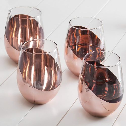  [아마존베스트]MyGift Modern Copper Stemless Wine Glasses, Set of 4