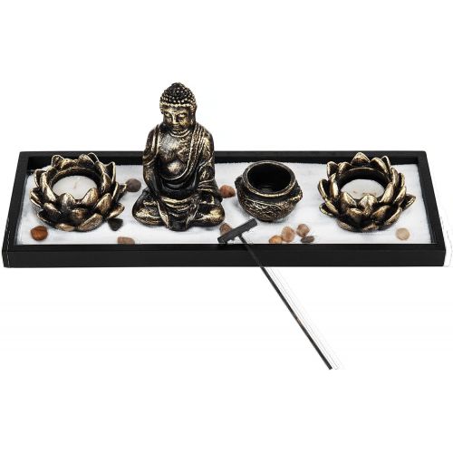  인센스스틱 MyGift Home Zen Garden Set Table Decor Kit Buddha Statue/Lotus Tea Light Candle Holder/Incense Burner Holder