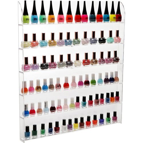  MyGift (102 Bottles) Black Acrylic 6 Shelf Wall Mounted Salon Style Nail Polish Rack Storage Organizer Display