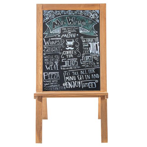  MyGift Freestanding Wood A-Frame Chalkboard Easel, Erasable Chalk Display with Storage Shelf